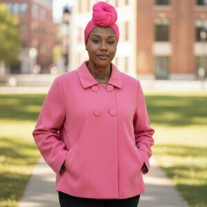 SANDRO Double Breasted Peacoat Plus 3X Jacket Pink Travel Trendy Giraffe Lined